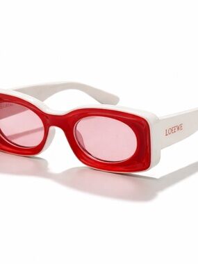 LOEWE LW40033I Red White Statement Sunglasses Pink Lens Italy + Case